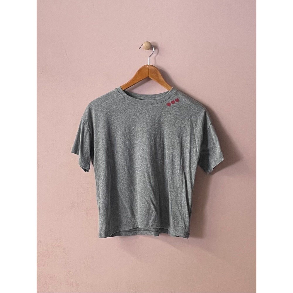 Christian Siriano Gray Semi-Cropped 3 Heart T-Shirt Size XS GUC